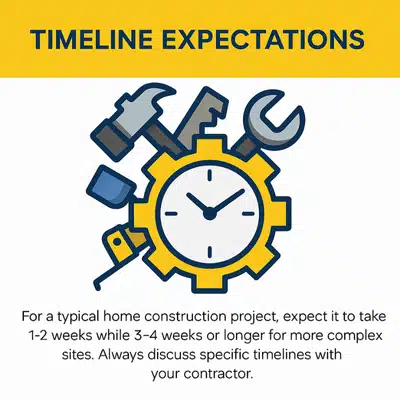An illustrated graphic explains project timelines and duration expectations for typical home construction processes