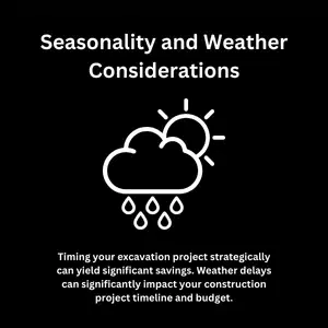 Weather delays can influence excavation cost; strategic timing reduces budget overruns and project delays